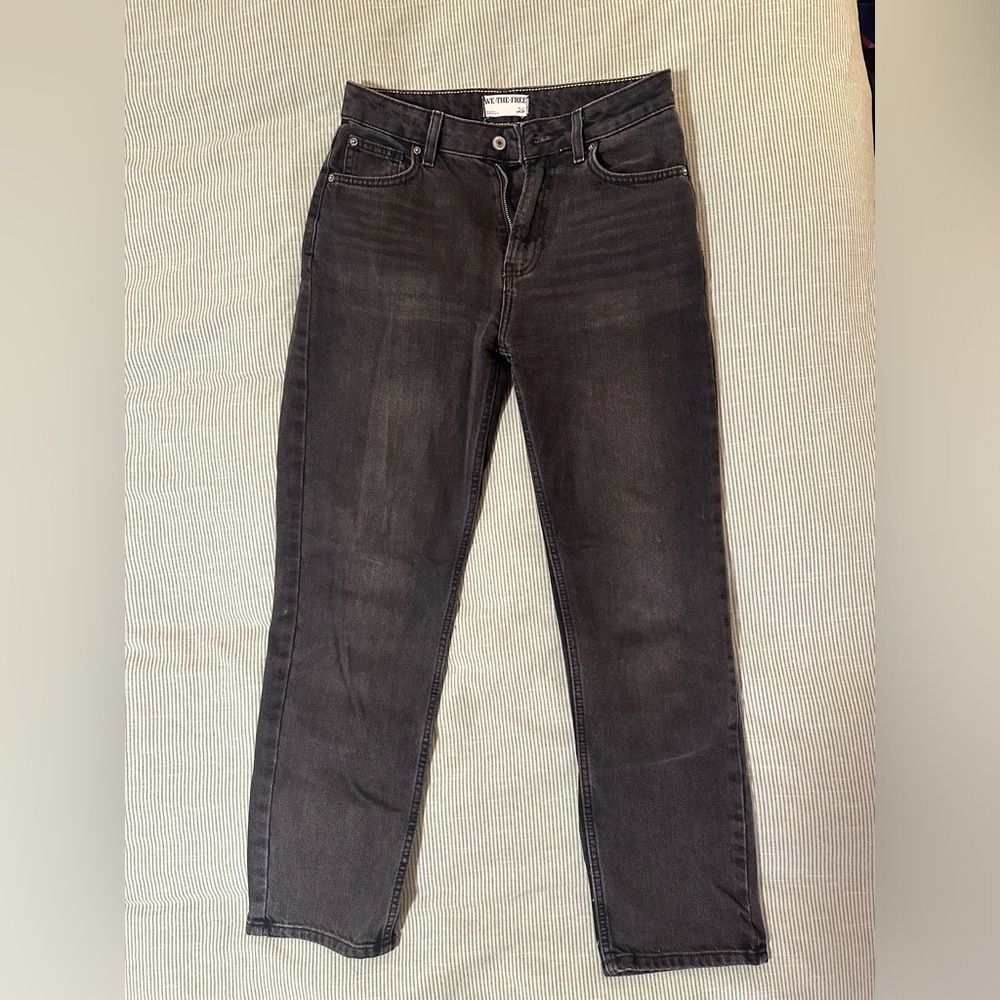 Free People Straight Leg High Rise Black Jeans